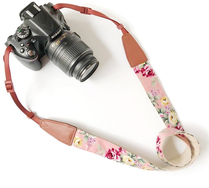 Alled Camera Strap Neck, Adjustable Vintage Floral PInk Camera Straps Shoulder Belt for Women/Men,Camera Strap for Nikon/Canon/Sony/Olympus/Samsung/Pentax ETC DSLR/SLR - Image 1